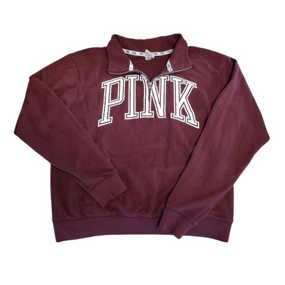 PINK VS 2014 Maroon Red White Logo Quarter Zip Pullover Sweatshirt Medium - Picture 4 of 13
